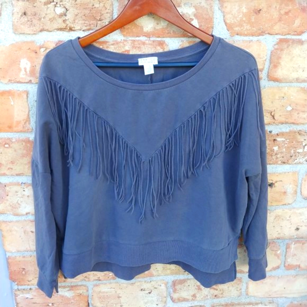 Sweatshirt with Hi-Low Hem and Fringe